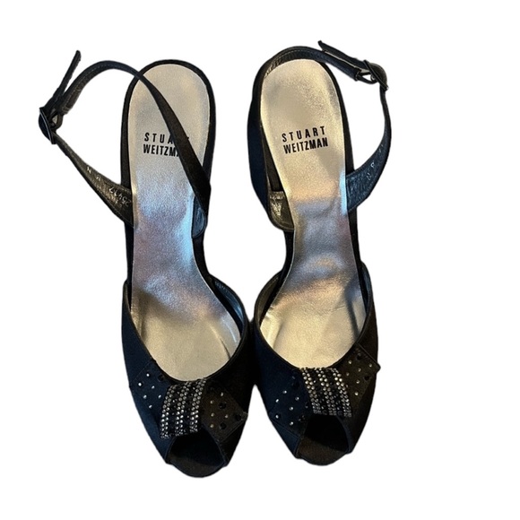 Stuart Weitzman Black Satin Formal Slingback Heels Size 8N (#2082) - Picture 2 of 7